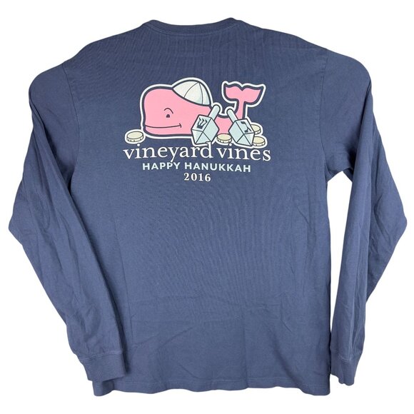 Vineyard Vines Hanukkah 2016 T-Shirt Men S Navy Blue Whale Graphic Front Pocket - Picture 2 of 9
